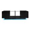 Coffee Table, LED Living Room Table with Storage Space, High-gloss Table with Glass Shelf, Modern Sofa Table with Two Doors