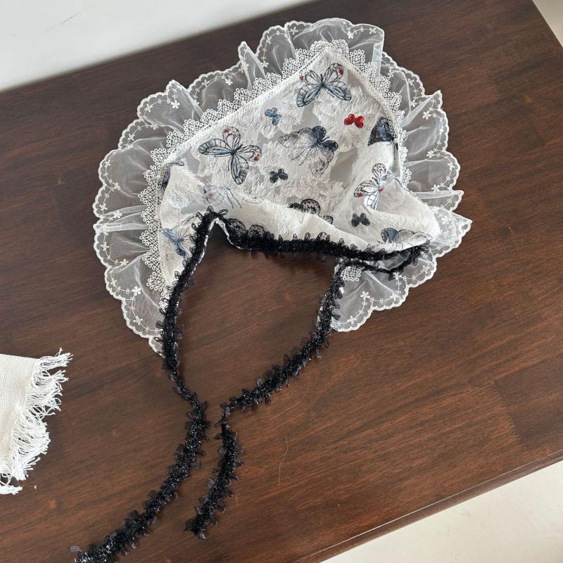 French Vintage Lace Triangle Scarves Butterfly Floral Headscarf Fashion Bandanas Turban For Girls Travel Photo Headband