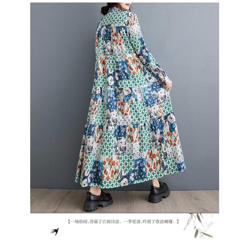 New Large Size Loose Thin Fashion Long-sleeved Printed Mid-length Dresses