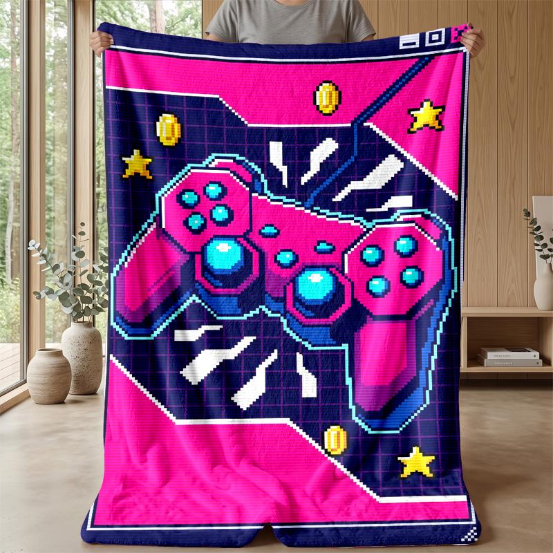 Neon Tech Game Controller Theme Blanket Lightweight Warm Flannel Blanket Decorative Throw Blanket for Home Decoration