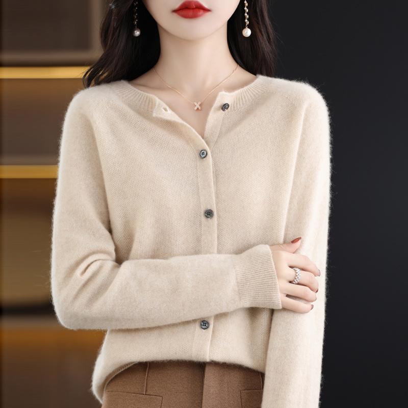 

Однолинейный готовый к носке кардиган из иглошерсти османтуса с круглым вырезом для женщин на осень и зиму, свободный и атмосферный кашемировый свитер, пальто XXL