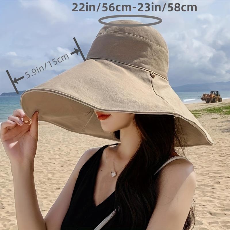 Trendy Double-Sided UV Protection Beach Floppy Cap for Women with Rope Detail
