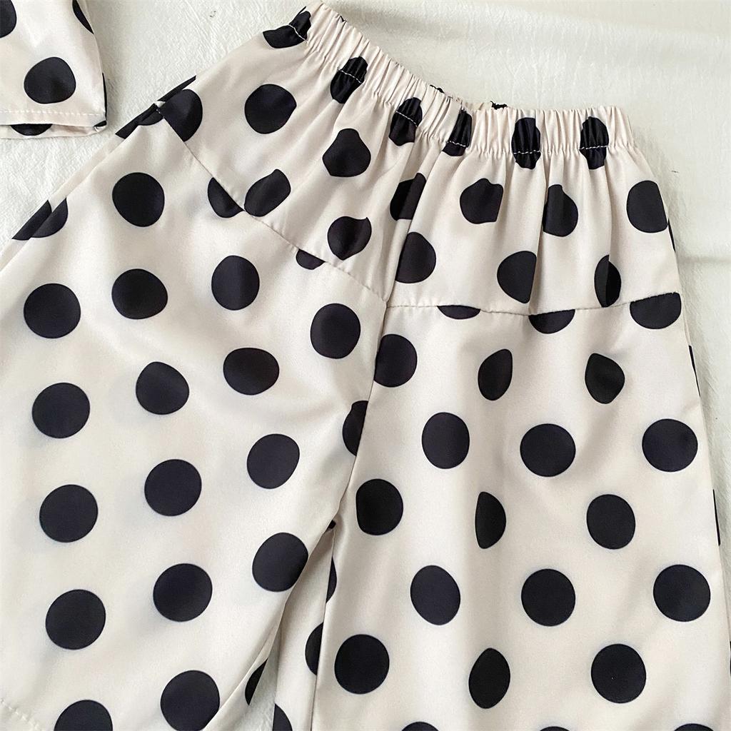 Girls' Polka Dot Outfit Summer New Korean Style Short Sleeve Top Wide Leg Pants Two-Piece Set