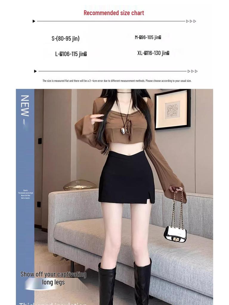 Frühling/Sommer 2024 Schwarzer A-Linien-Midirock mit hoher Taille, Stretch, schlankmachend, mit Schlitz - Hot Girl Edition