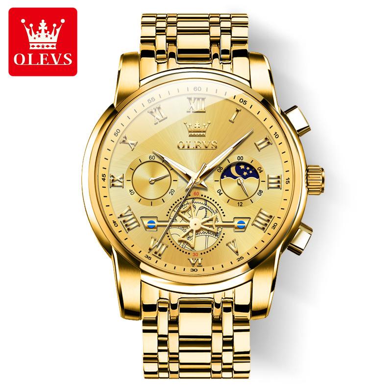 OLEVS Top Original Quartz Men's Watches Classic Roman Scale Dial Moon Phase Waterproof Luminous Luxury Wrist Watch for Male