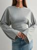 Autumn 2025 Women's Solid Color Round Neck Long Sleeve Waist-Cinching Casual Top