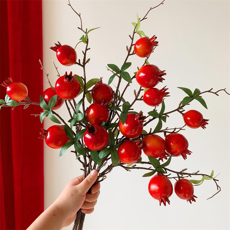Pomegranate & Persimmon Fruit Tree Branch Bouquet: Artificial Floral Decoration for Living and Dining Rooms