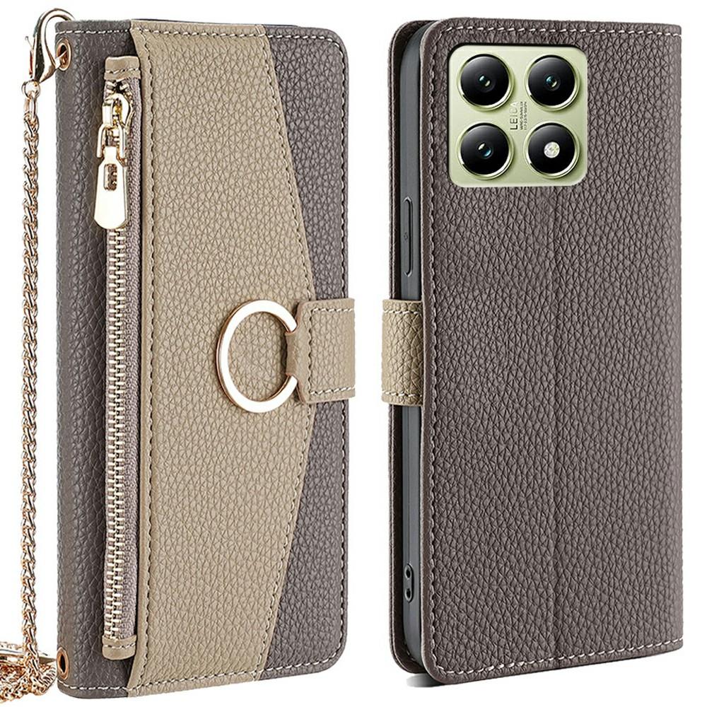 For Xiaomi 14T Case Mirror Wallet Leather Phone Cover with Chain Shoulder Strap