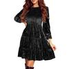 Damen Samtkleid Party Party Langarm A-Linie Layup Freizeitkleid