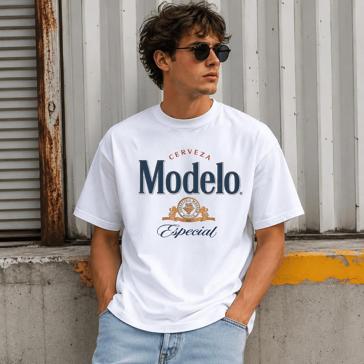 Modelo Inspired Beer Graphic T-Shirt Casual Crew Neck Humor Tee S