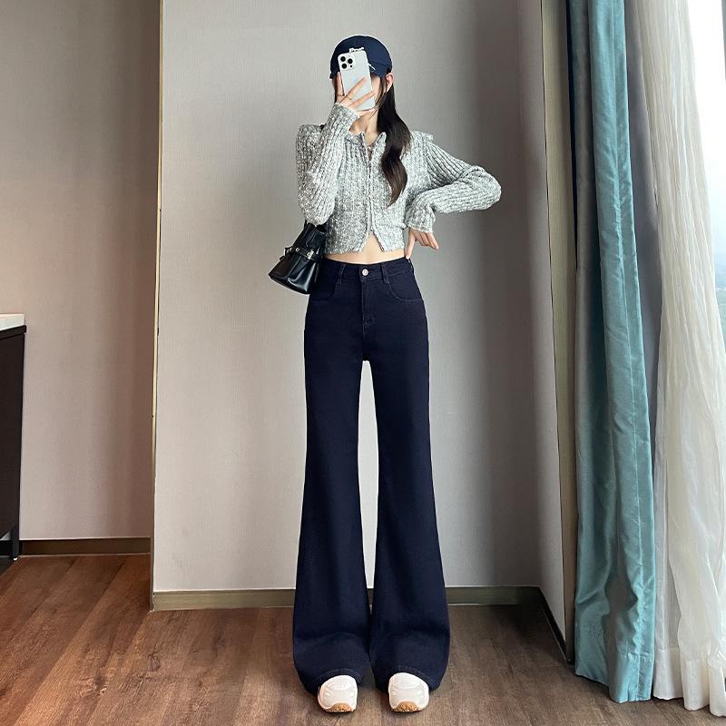 Women s Plus Velvet Flared Jeans - Black Straight Leg, Slimming & Versatile, Spring/Autumn 2025 Bestseller L (105-120 jin)