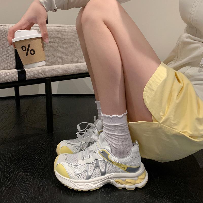 Dad Shoes Girl 2025 Autumn New Mesh Breathable Platform Jogging Shoes White Height Increasing Casual Sneakers