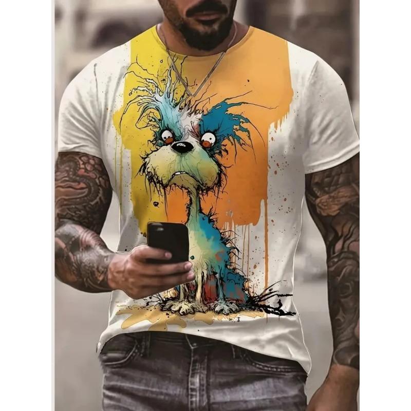 Summer Round Neck 3D Funny Animal Print Top Fashionable Casual Short Sleeved Men's T-shirts