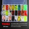 Anmuka Mixed Soft Bait Box: Mealworms, Bloodworms, Earthworms, Shrimp - Single/Double Tail (285/190 Pcs)