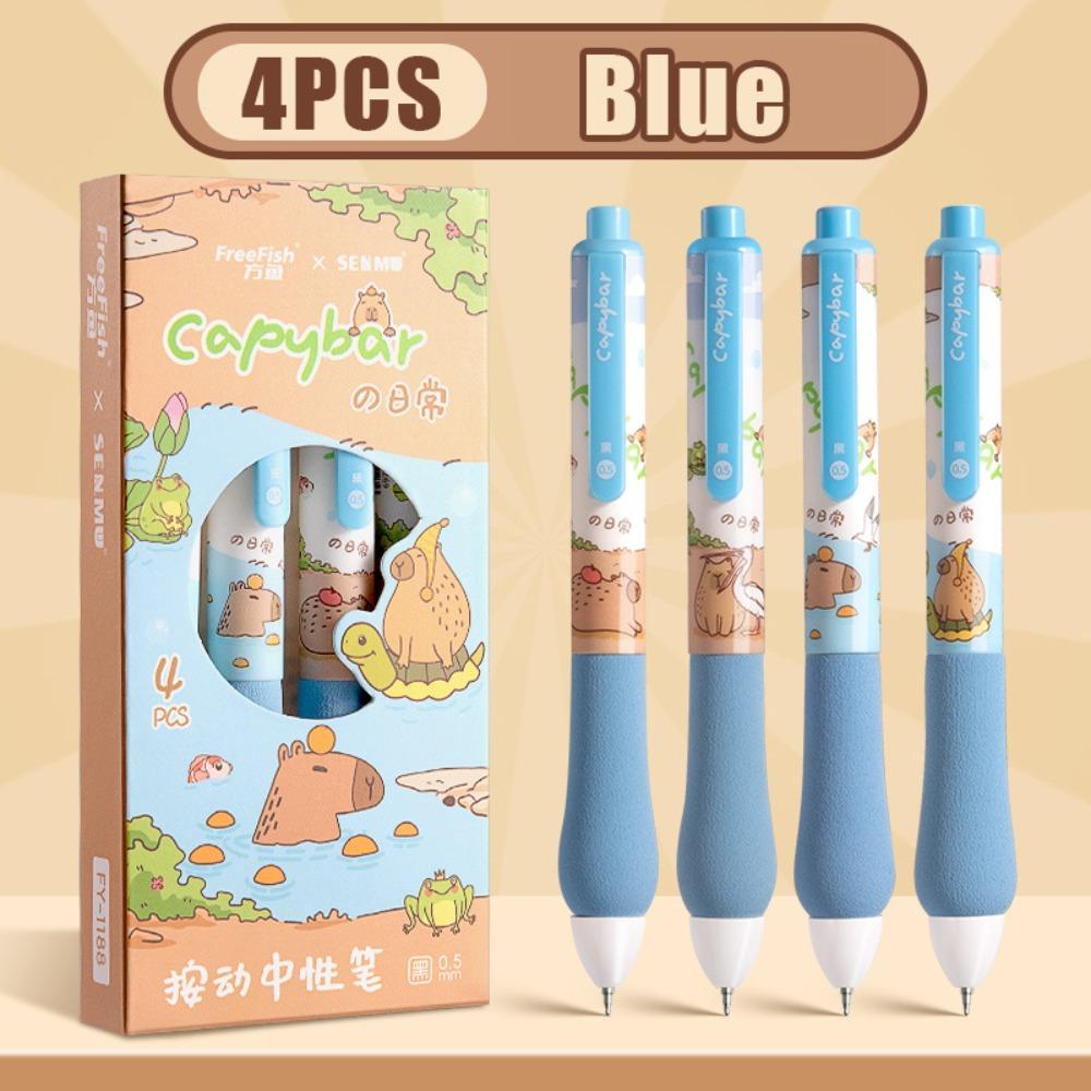 

4 шт. Ручка-капибара, нейтральная ручка, шариковая ручка с мягким грипом, новый пишущий инструмент, подарок синий