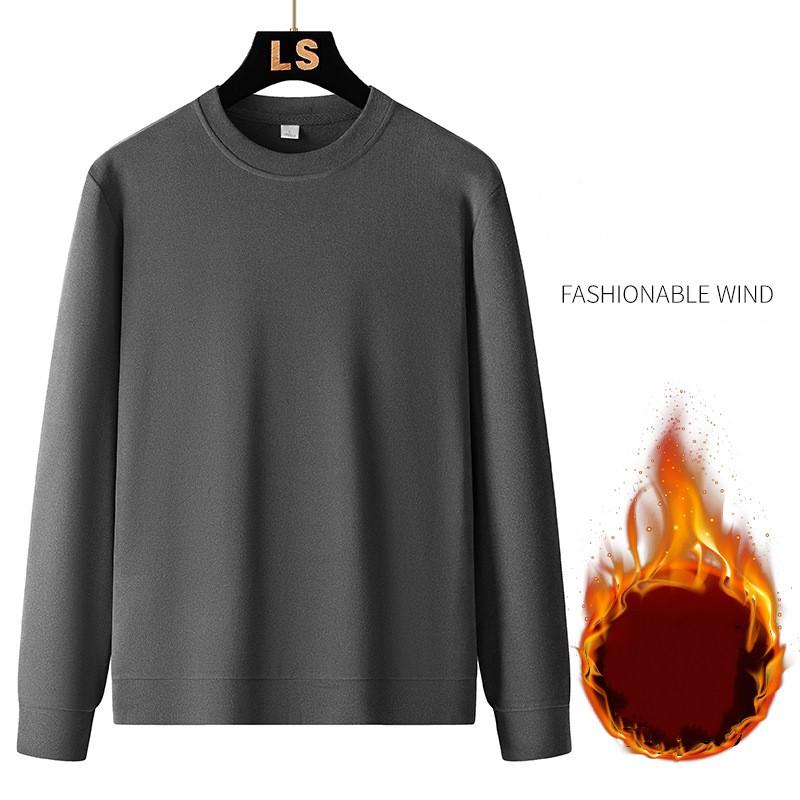 Men's Autumn and Winter Plus Fleece Round Neck Hoodie De Fleece Long Sleeve T-shirt Korean Version of Casual Hoodie Trend Fashion Base Top