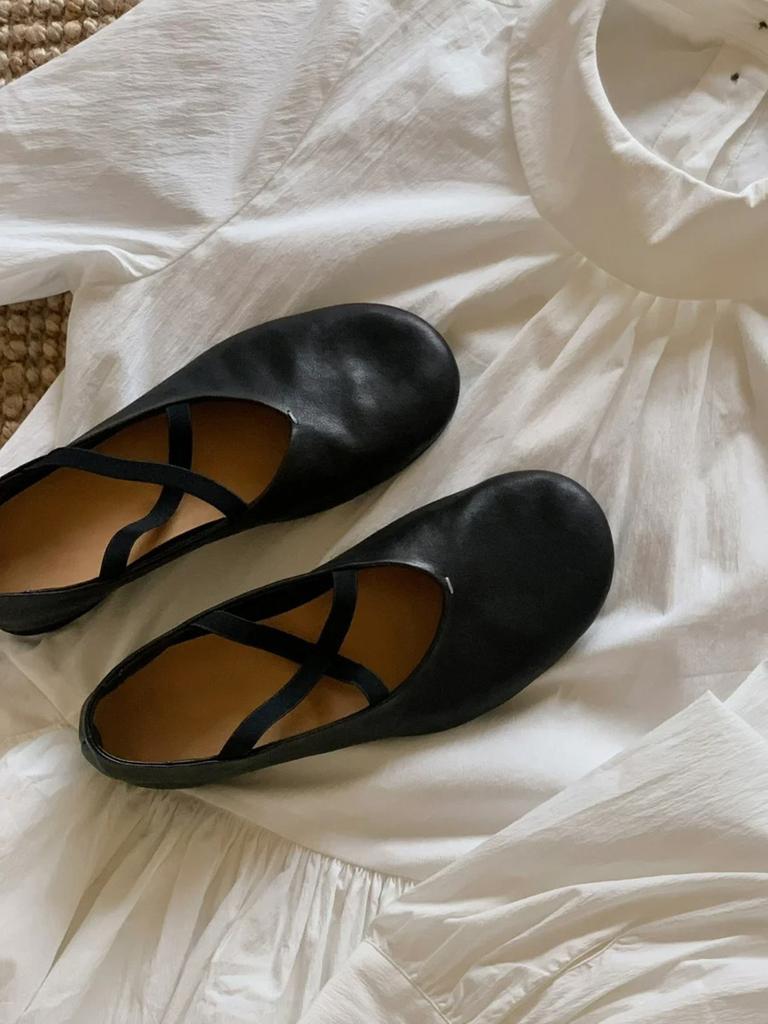 Sheepskin Version~ Genuine Leather Korean New Cross Ballet Shoes for Women's Round Head, Shallow Mouth, Versatile Mary Jane Single Shoes for Women