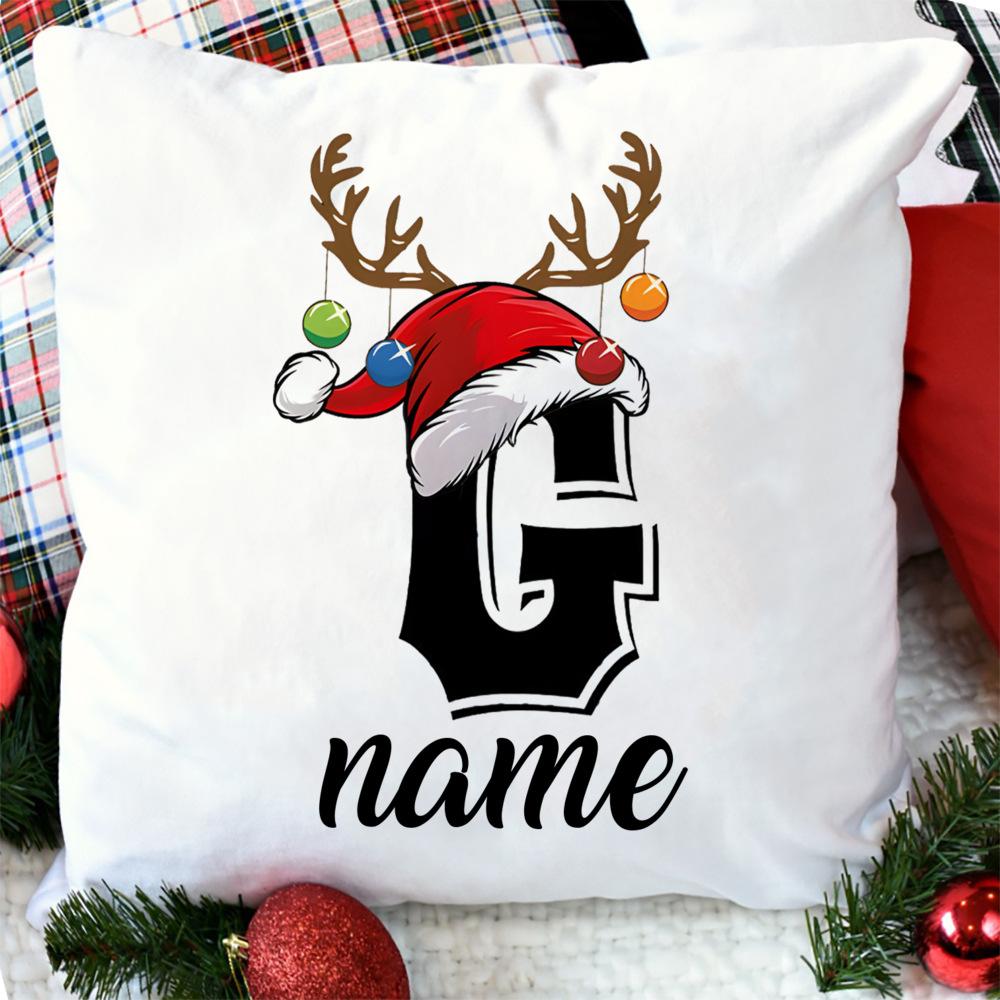 Personalised Christmas Pillow Case Initial with Name Cushion Cover Xmas Party Decor Home Pillowcase Xmas Gift for Family Friends