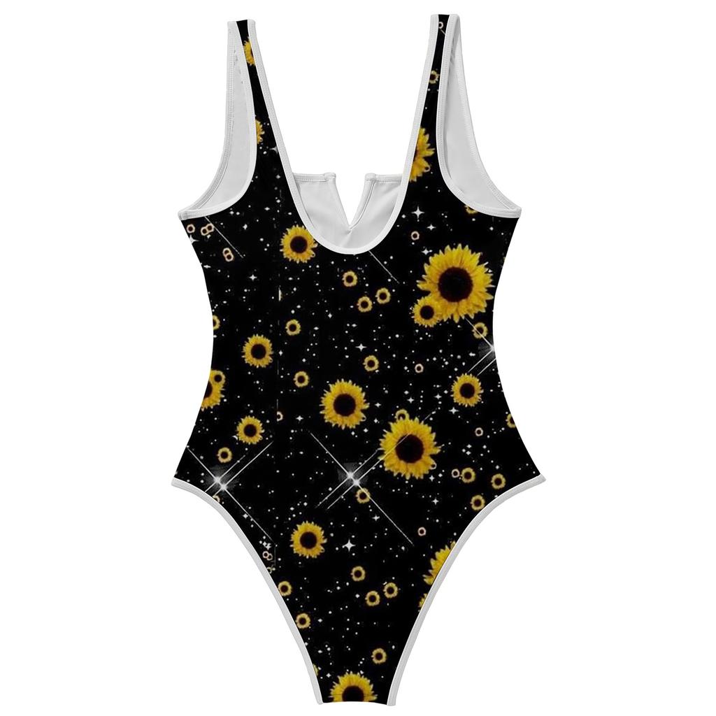 Women's Color-Blocked One-Piece swimsuit With A Sexy V-neck