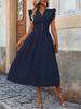 Elegant Wood Ear Sleeves Waistline Solid Color Dress for Women