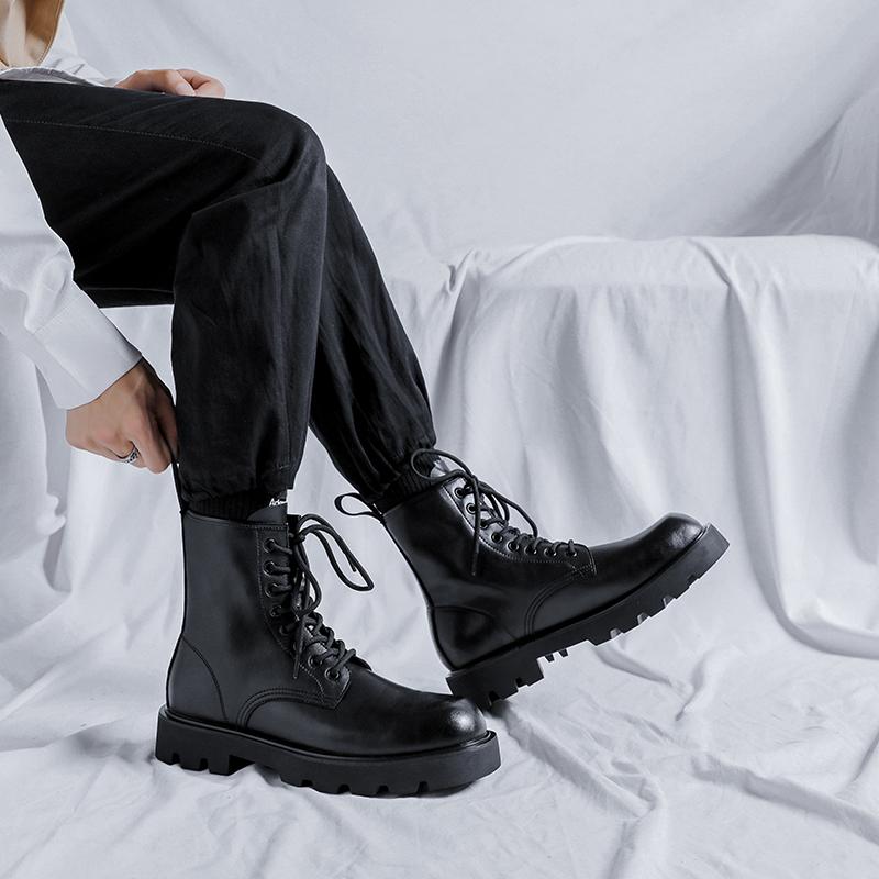 Vyriški madingi platforminiai batai juodi originalios odos batai vakarėlio banketo suknelė aukštas motociklininko batas pavasaris ruduo kulkšnies botas man