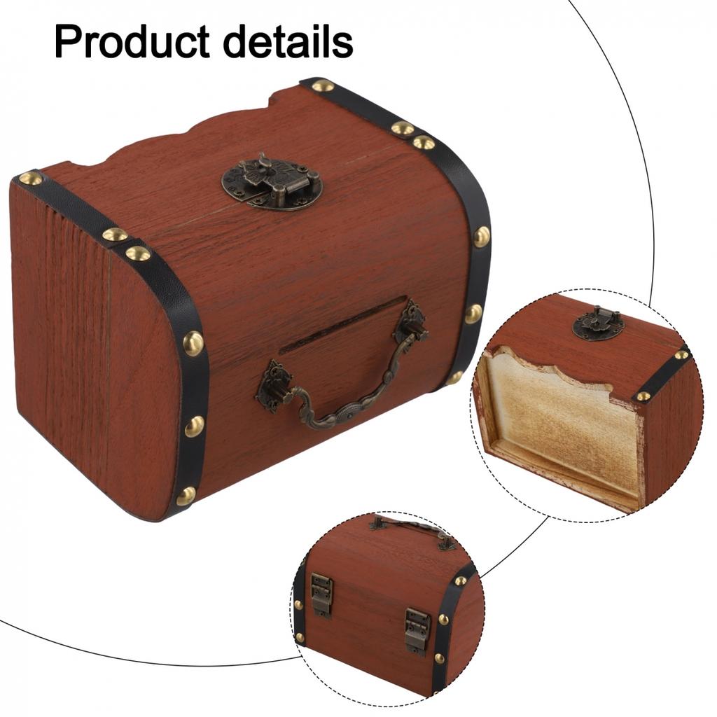 Decorative Storage Coin Box Piggy Bank Wooden Treasure Chest