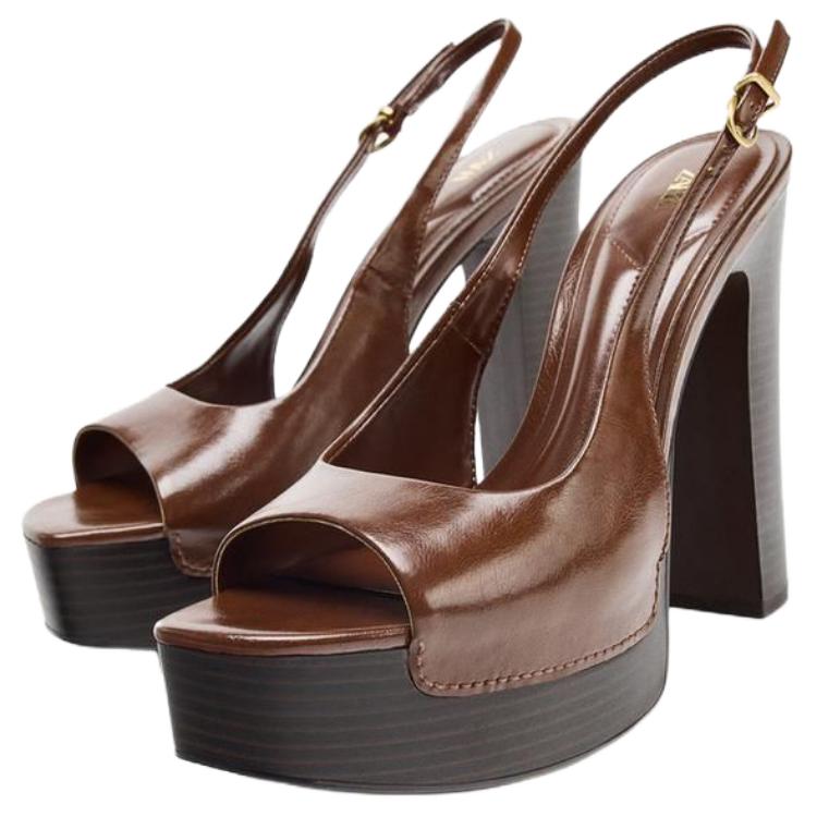 Zara Fashionable Minimalist One-Strap Sandals Women Sandals Brown 2303610105