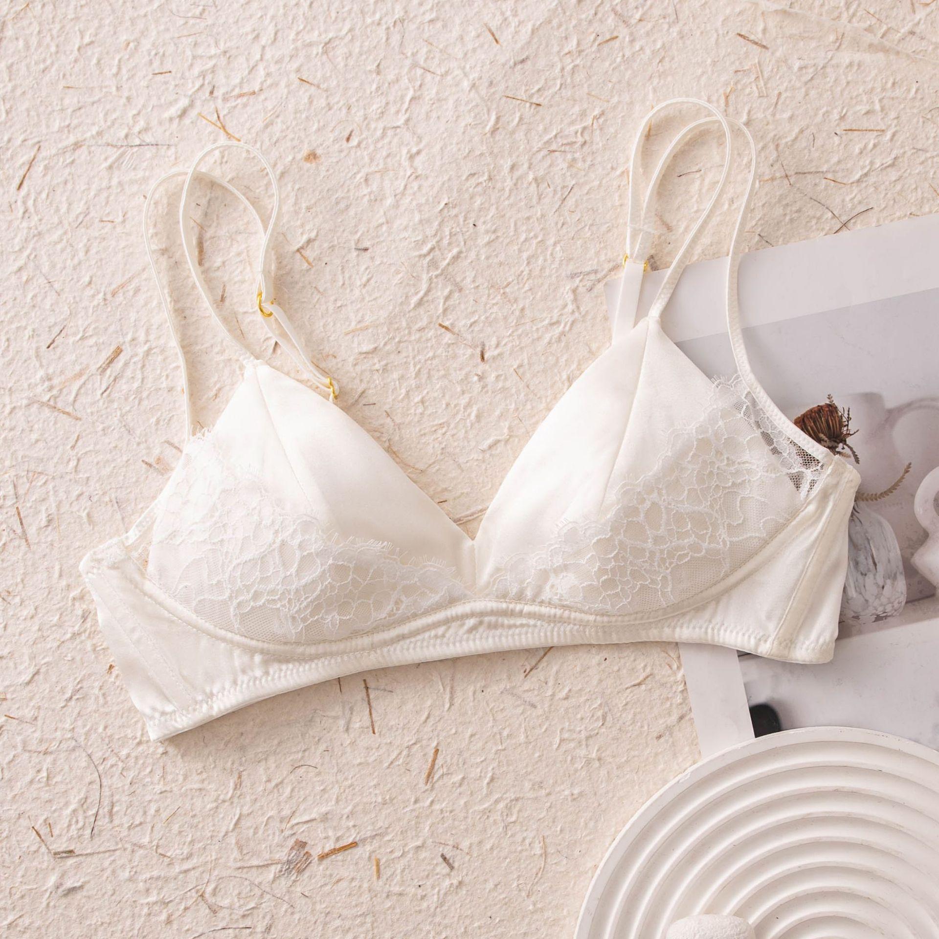 Summer new lace light rimless mulberry silk triangle cup double shoulder strap bra S