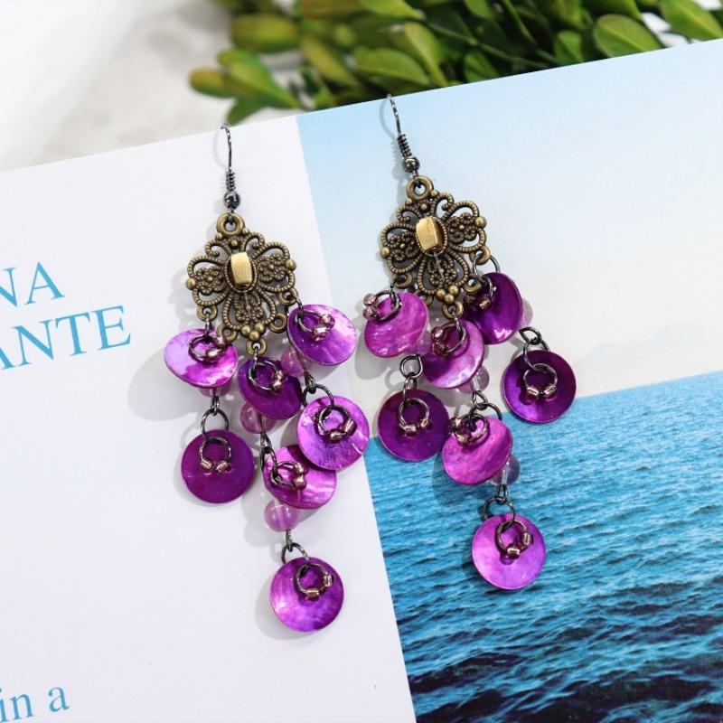Bohemian Vintage Gorgeous Shell Earrings Long Tassel Versatile Vacation Femininity Court Earrings Ear Accessories