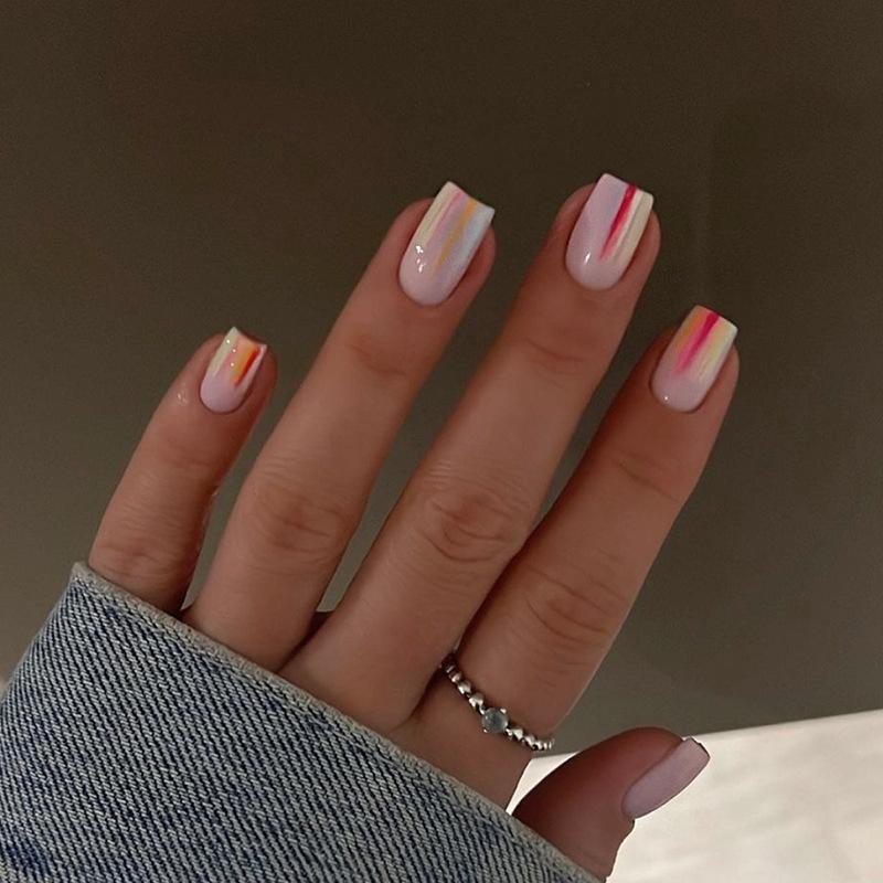 Medium and Long European Square Warm Color Light-sensitive Vertical Line Simple and Bright Hot-selling European and American Style Nail Piece