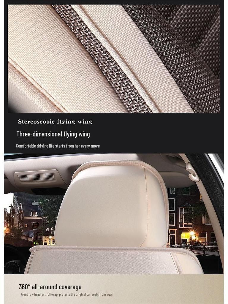 Universal Cotton Linen Car Seat Cover - Four Seasons Enveloping Fabric Cushion