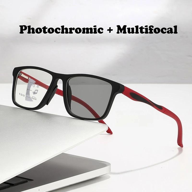 Neutral Fashion Photochromic Multifocal Reading Glasses Sport-Style Hd Blue Light Protection Progressive Presbyopia Glasses +4.0