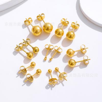 Ins Simple Ball Stainless Steel Pearl Stud Earrings Gold Direct Sales