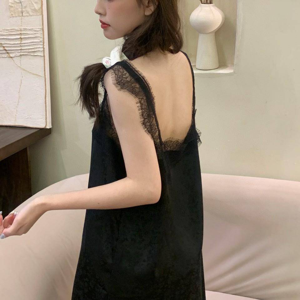 French Elegant Ice Silk Sleepwear For Women With Lace Camisole Slip For Home Comfort