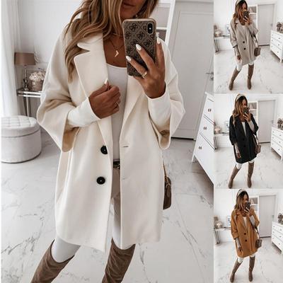 Abrigo de Lana para Mujer con Mangas Tres Cuartos, Solapa con Botones y Bolsillo, Otoño e Invierno