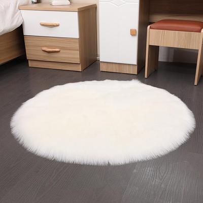 Nordic White Long-Pile Round Sheepskin-Style Rug for Bedroom or Office Chair