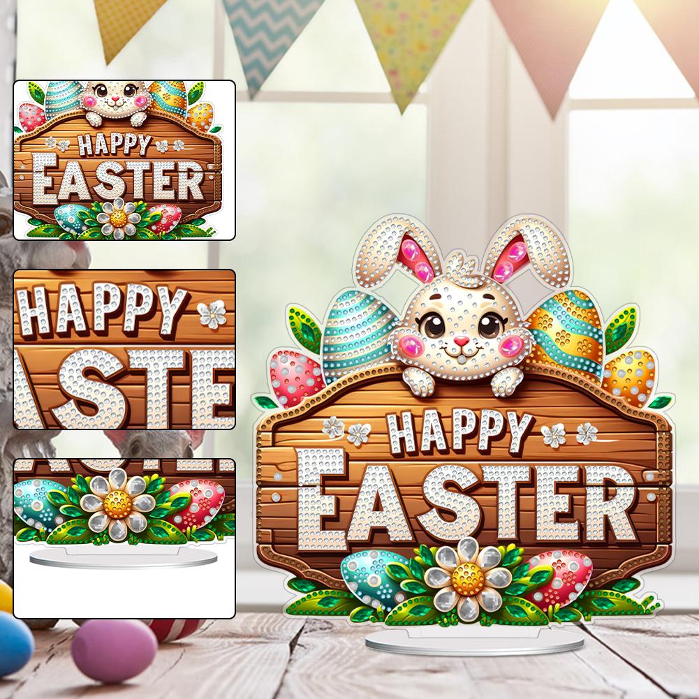 Acrylic Special Shape Easter Egg Bunny Rhinestones Desktop Ornaments 5D DIY Diamond Art Tabletop Decorations for Adults Beginner