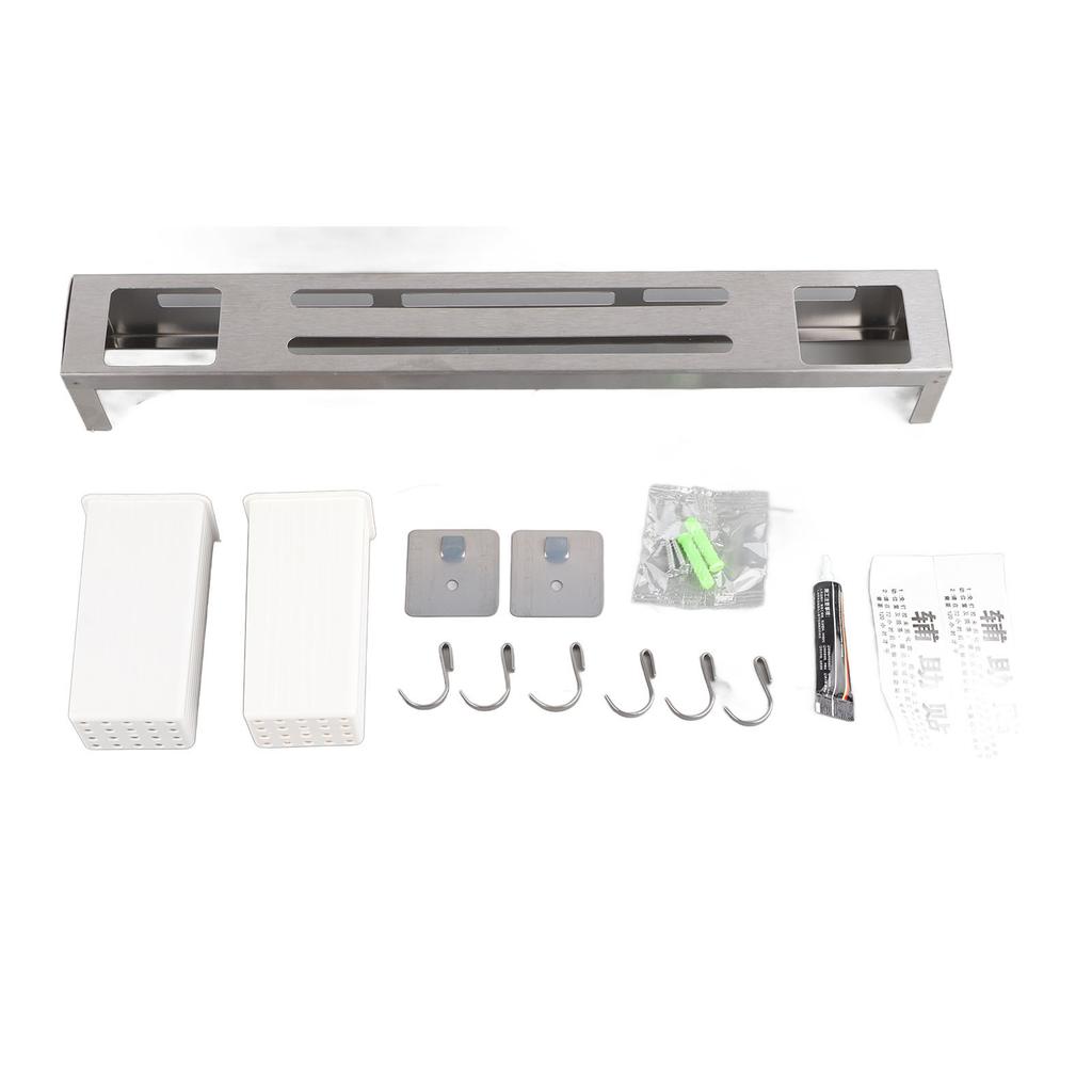 40cm Kitchen Knife Rack Punch Free Stainless Steel Wall Mounted Multifunction Kitchen Utensil Hanger for Home Brushed