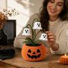 Knitted Halloween Potted Plant Decor, Ready to Display Tabletop Decoration for Seasonal Home