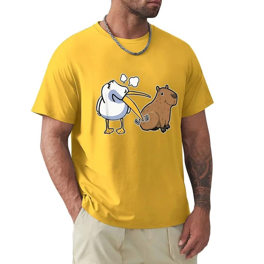 Pelican Tries To Eat Capybara Funny Kawaii Meme With Animals T Shirt Harajuku Short Sleeve T-shirt Cotton Graphics Tshirt Tops