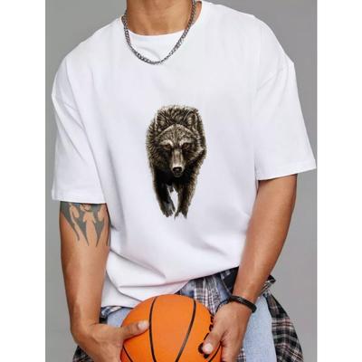 Wolf Grafik T-Shirt Weißer Wolf Tierdruck für Freizeitkleidung