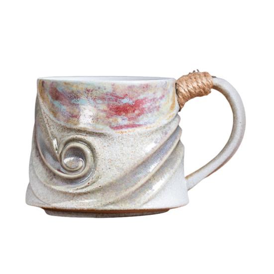 Handmade Ceramic Mug 320ml Vintage Tea Coffee Cup with Rattan Handle Creative Spiral Design Gradient Glaze Drinkware Home Decor Gifts