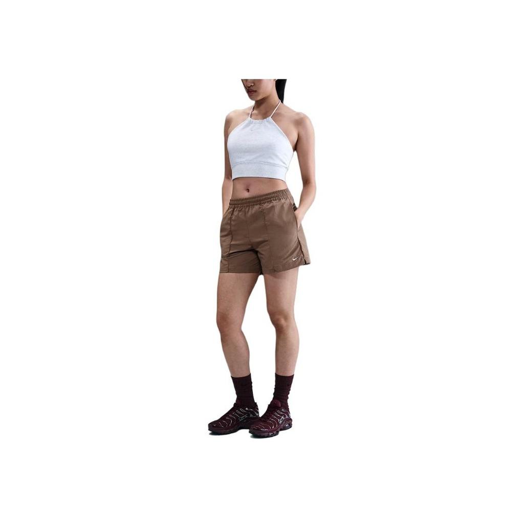 Nike Solid Color Elastic Waist Three-Quarter Casual Shorts Women Shorts Mink-Brown FV6623-233