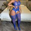 Sexy underwear sapphire blue sexy jacquard perspective mesh garment suspender neck hip skirt