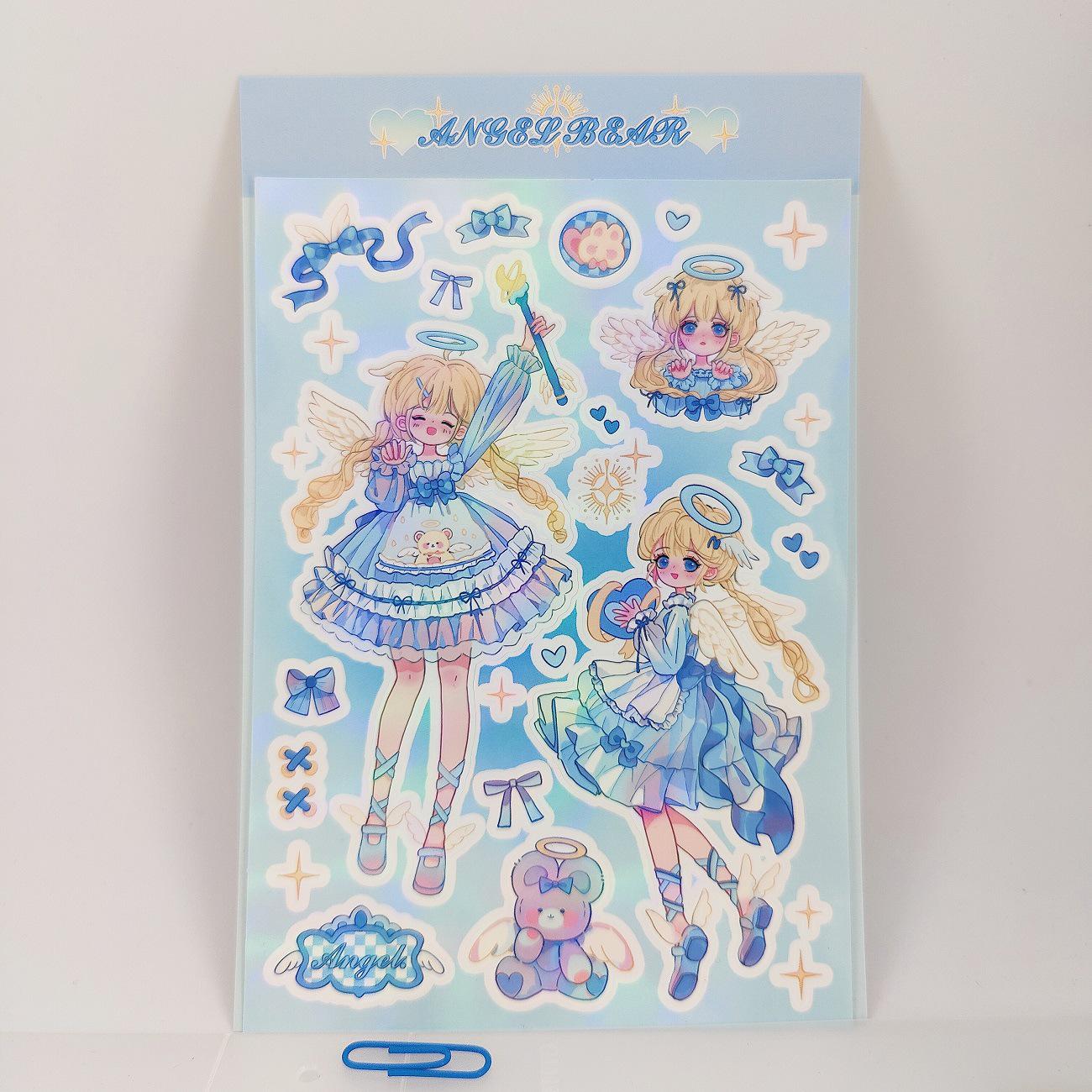 Original Guka Stickers: Cute Korean Cartoon Witch Angel Glitter Laser Phone Case DIY