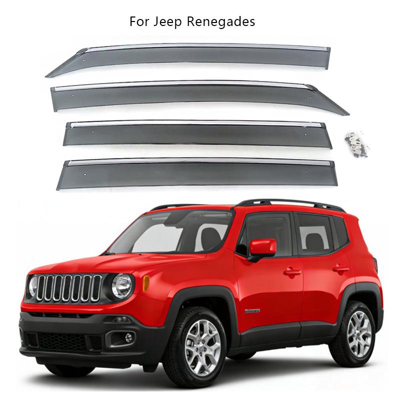 Jeep Renegade Sun  Rain Guards Rainproof Window Visors Acrylic with Chrome Strip