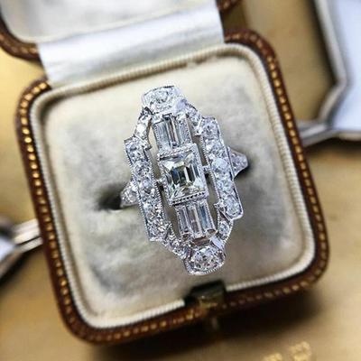 Gorgeous Geometric Shape Wedding Rings for Women Full Paved Crystal Cubic Zirconia Fashion Versatile Lady's Party Jewelry