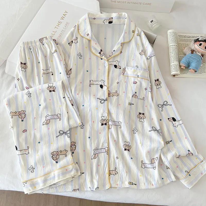 Cloud Cotton Cartoon Pajama Set: Long Sleeve Cardigan and Pants for Women