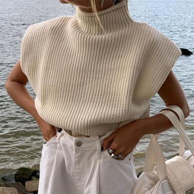 Pevný stojatý límeček Pletená vesta Krátký rukáv Office Lady All Match Fashion Vesta Košile Volné Elegantní rovné topy