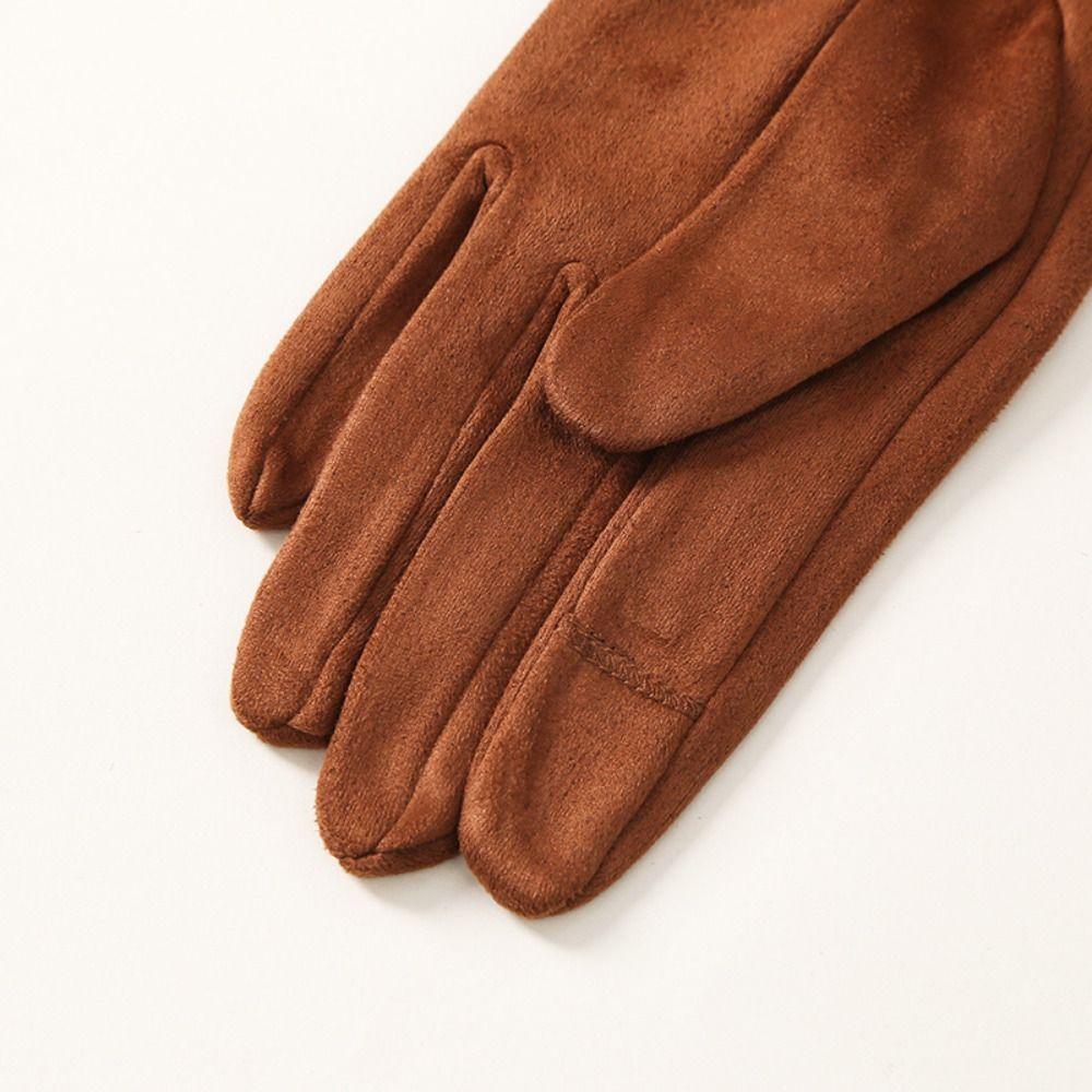 Velvet Pu Leather Gloves Bownot Women Cycling Mittens All-Match Winter Bow Suede Gloves  Winter